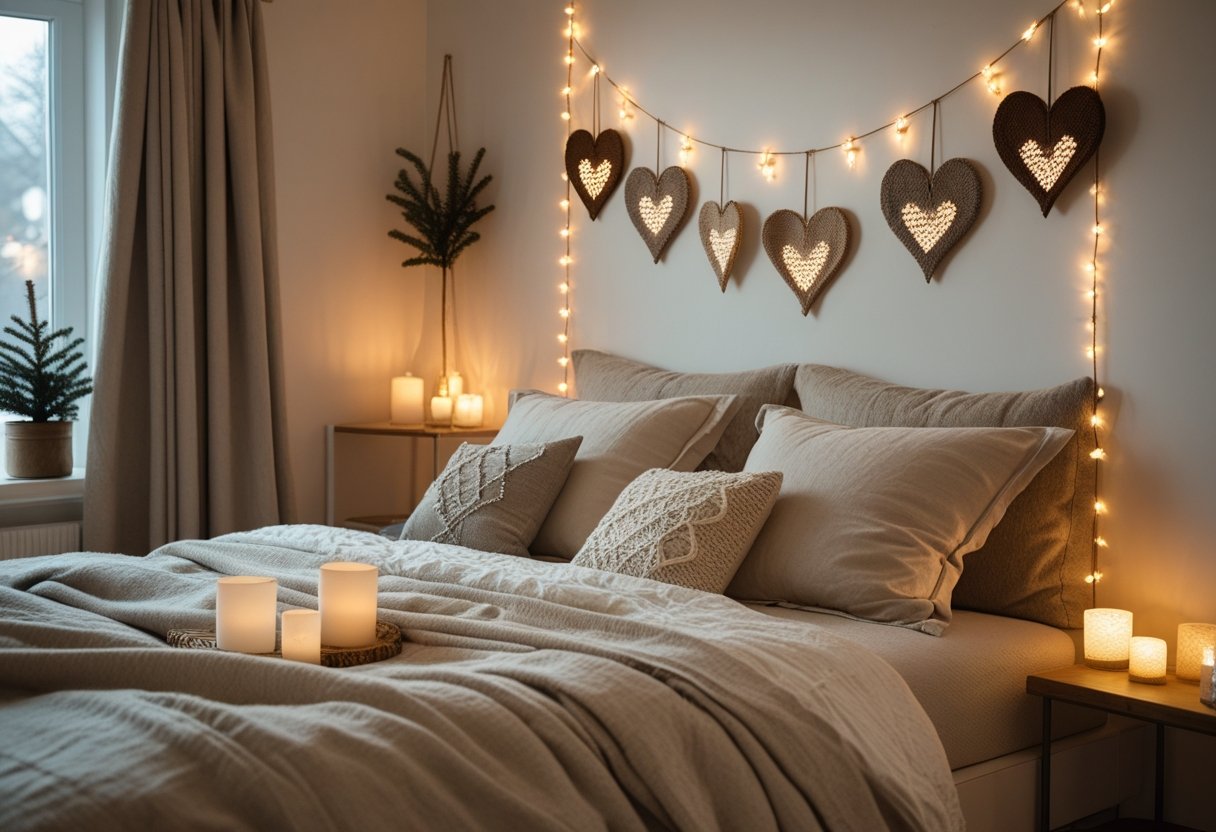 Saadan skaber du hygge i sovevaerelset med haandlavede julehjerter og senge